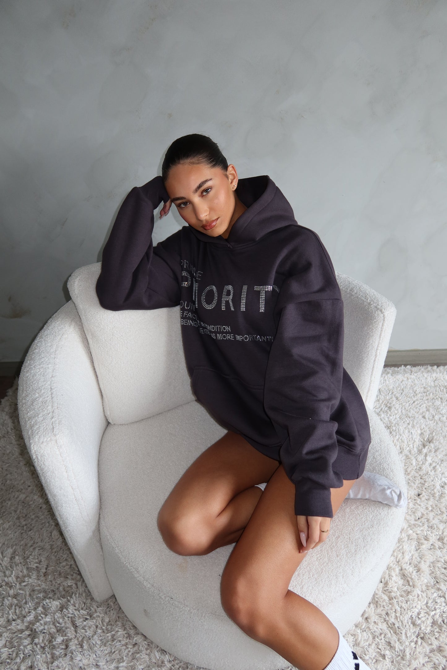 Rhinestone Hoodie by PRIORITY - Meteorite grey