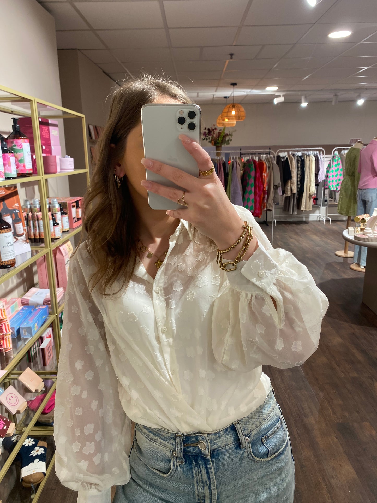 Bente - structuur blouse creme