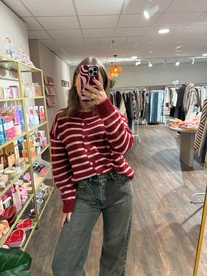 Kristel - rood/roze gestreepte cardigan