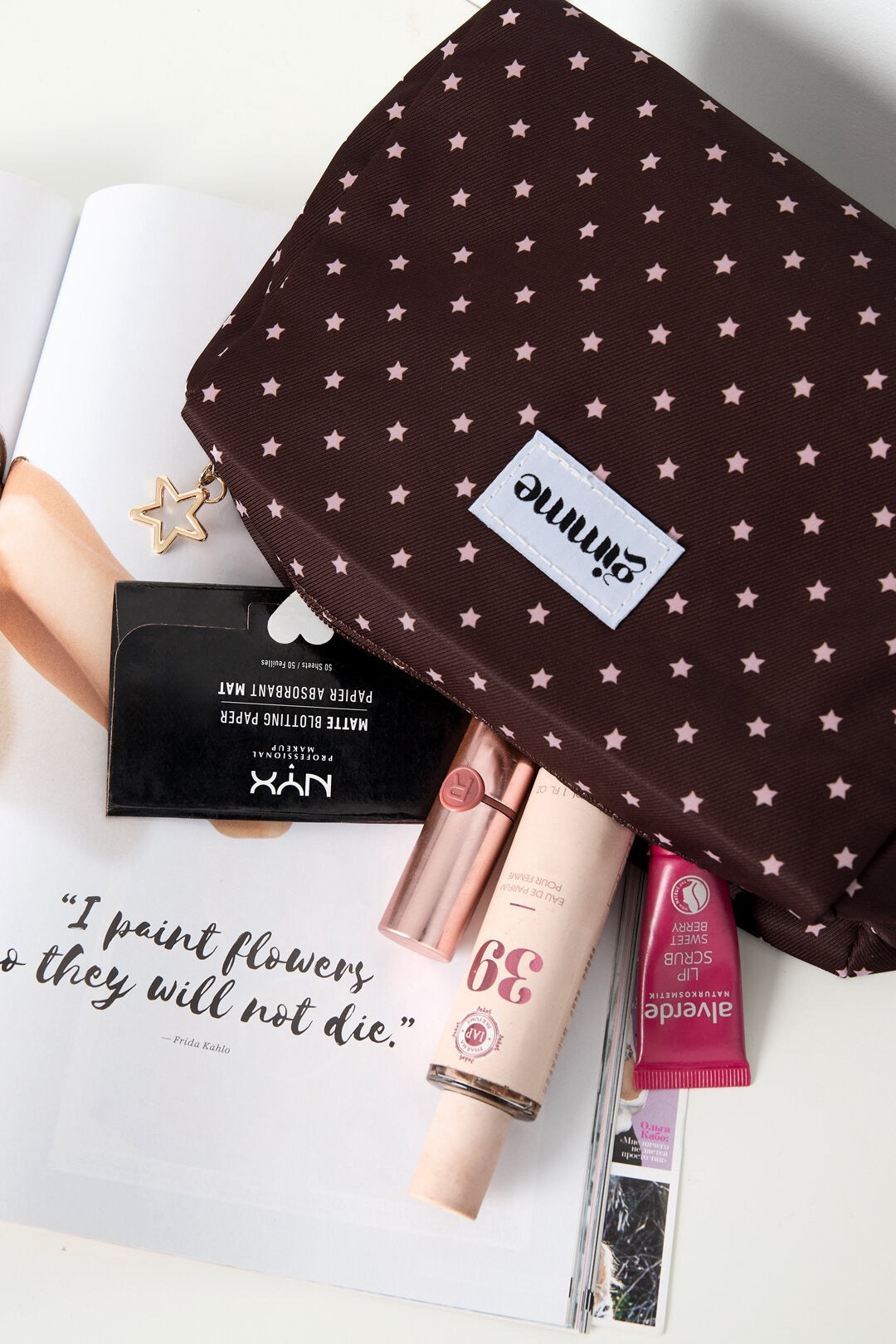 Makeup tas bruin met sterren