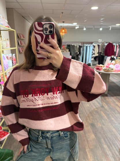 Liv - gestreepte NYC trui roze/rood