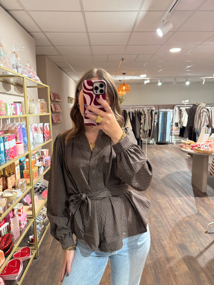 Roos - geruite blouse met strik