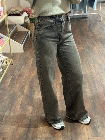 Evi - wide leg jeans washed bruin