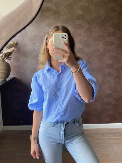 Indy - blauw gestreepte blouse met glitter