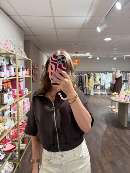 Trendy bruin jack met korte mouwen