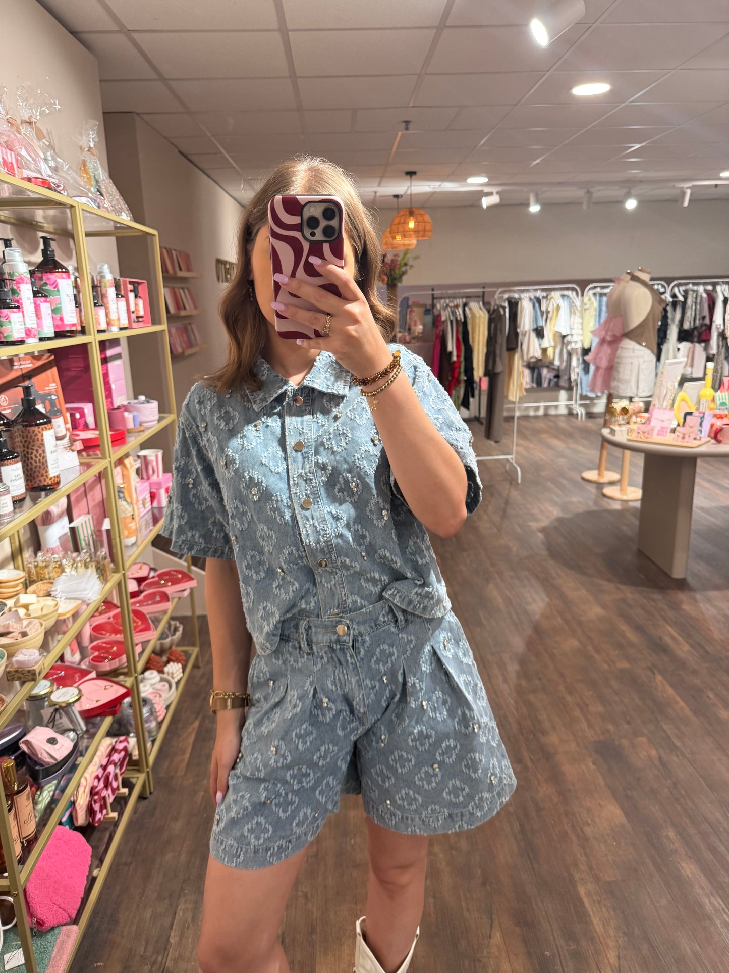 Dames denim set met patroon 