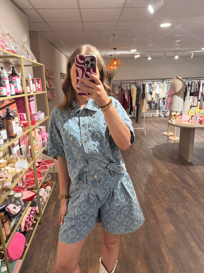 Dames denim set met patroon 