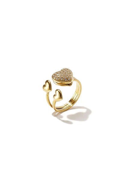 Dubbel hartje met groot hartje met kleine steentjes ring goud