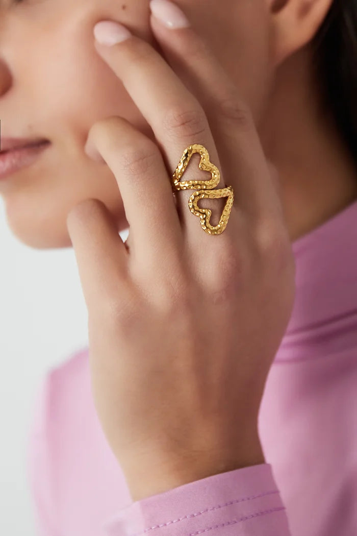 Dubbel open hart ring goud