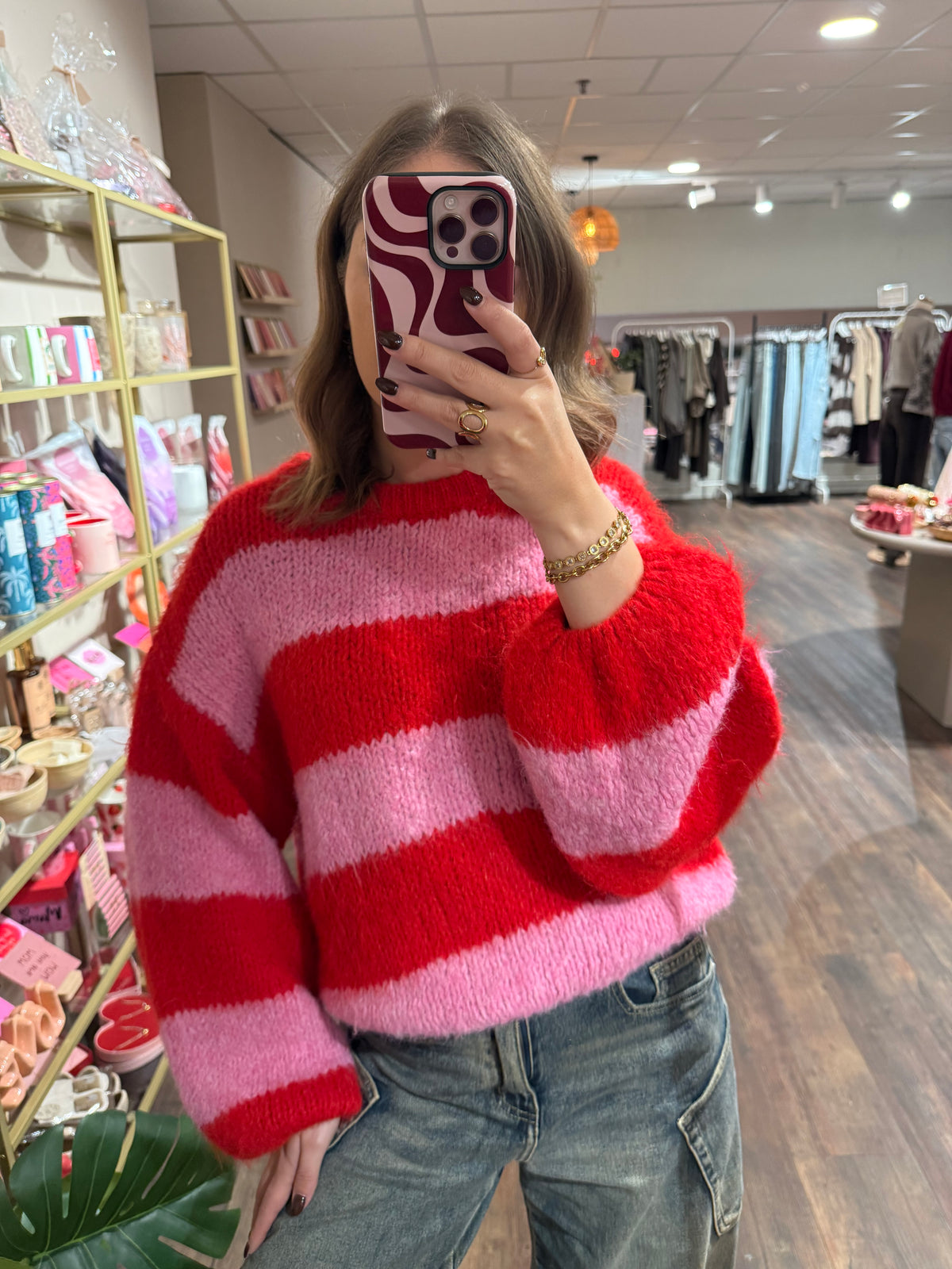 Ella - gestreepte trui roze/rood