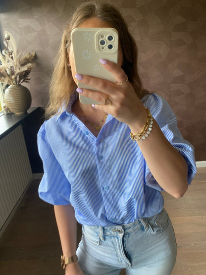 Indy - blauw gestreepte blouse met glitter