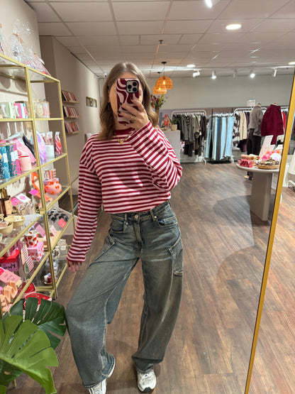 Rosie - gestreepte longsleeve roze/rood
