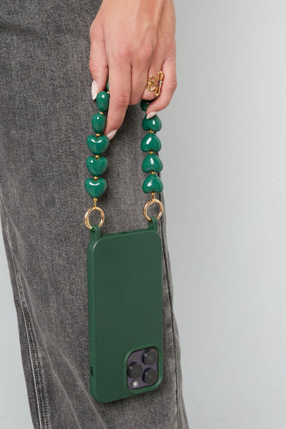 Telefoonkoord classy hart donkergroen