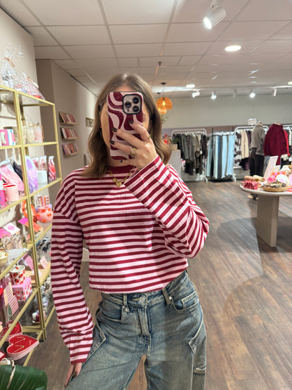 Rosie - gestreepte longsleeve roze/rood