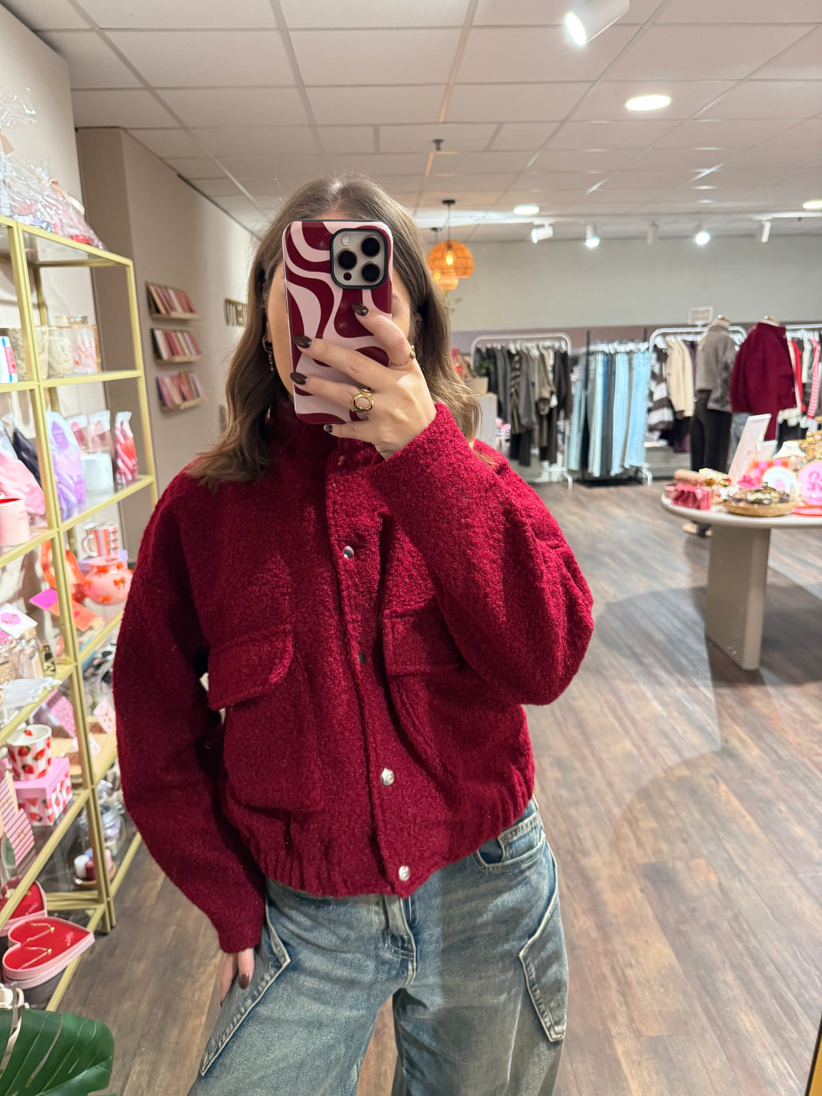 Sara - teddy bomber jas bordeaux