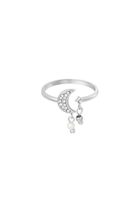 Maan met steentjes ring zilver