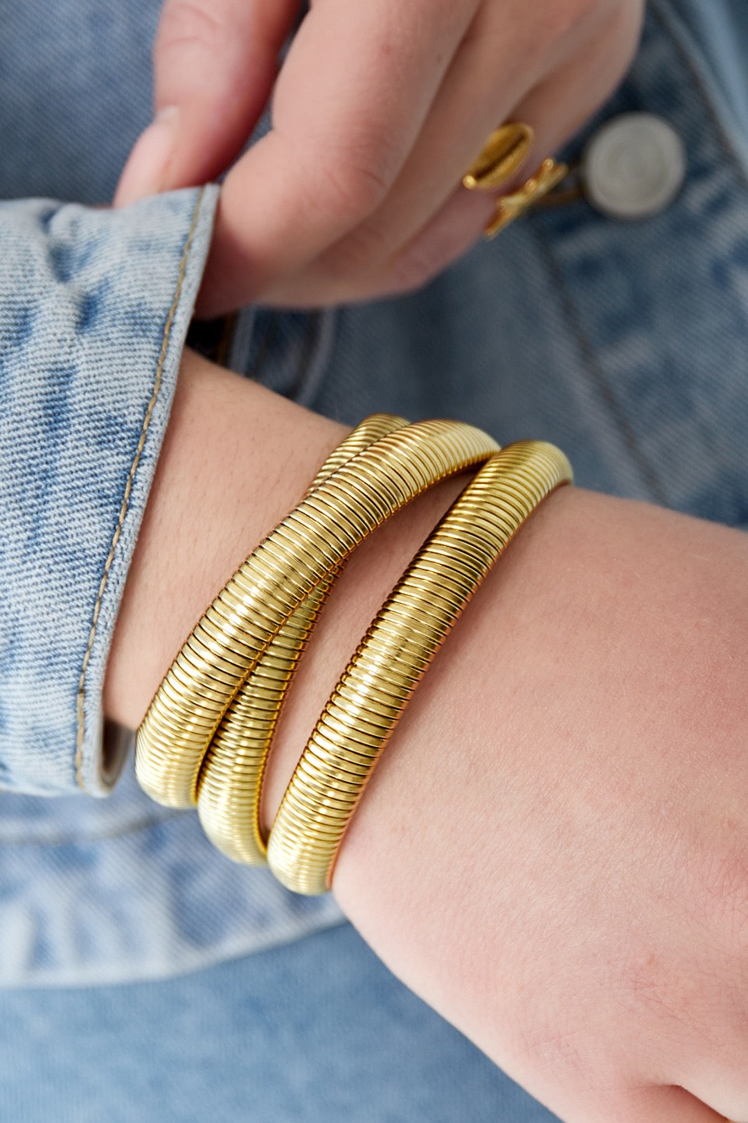 Bangle armband drie dubbel goud
