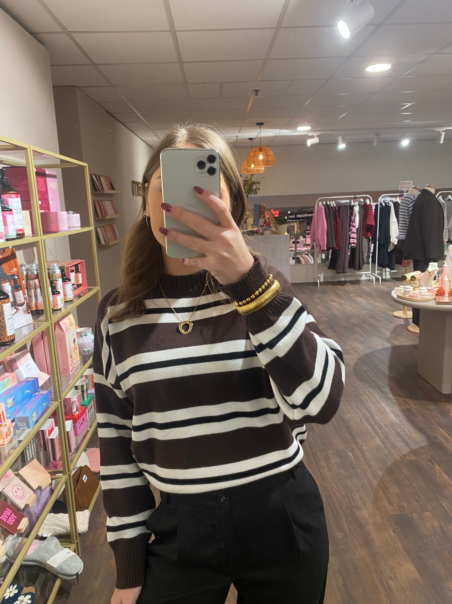 Lena - bruin/wit gestreepte sweater
