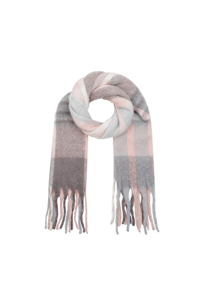 Wintersjaal gestreept roze grijs