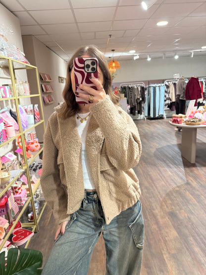 Sara - teddy bomber jas beige