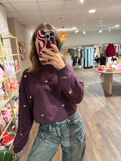 Marit - plum sweater met hartjes