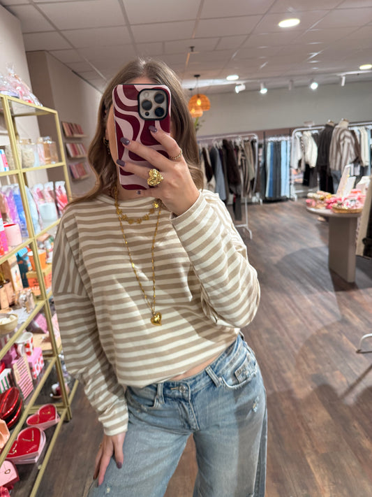 Leah - gestreepte top creme/beige