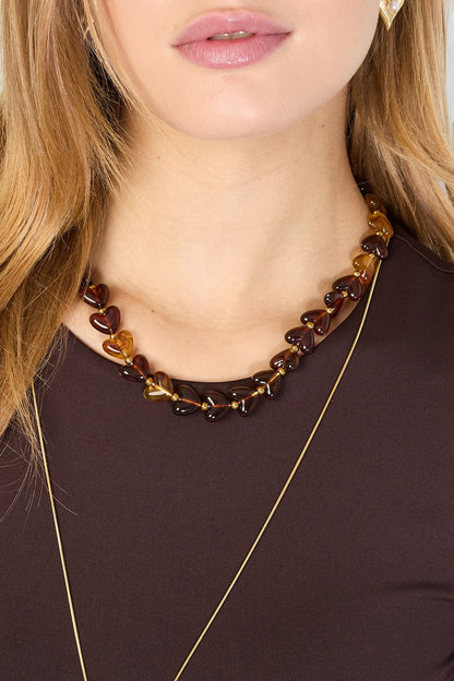 Ketting met hartjes amber
