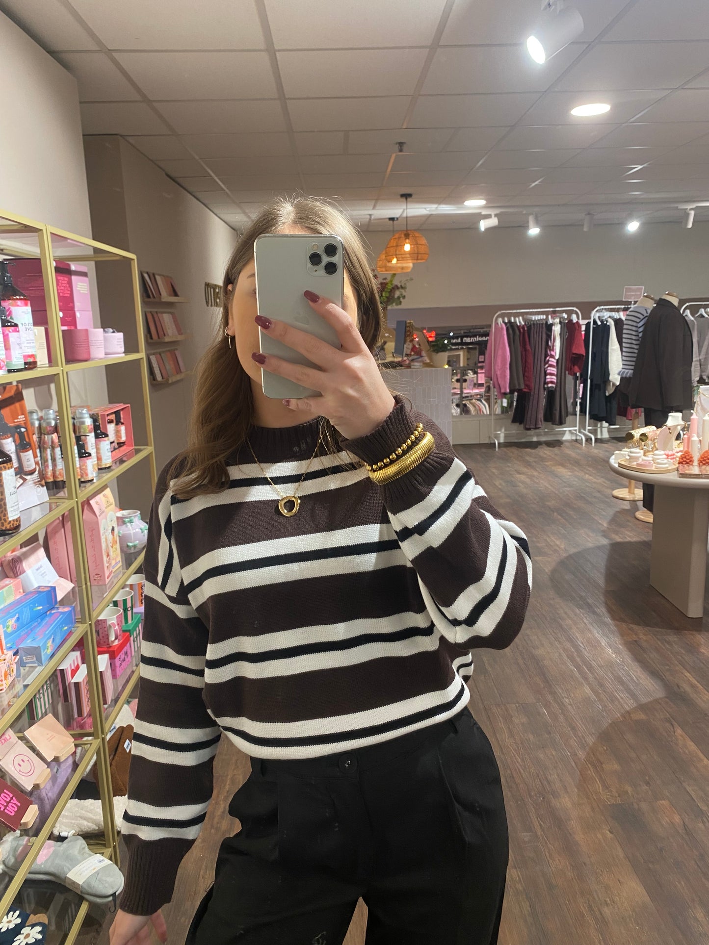 Lena - bruin/wit gestreepte sweater