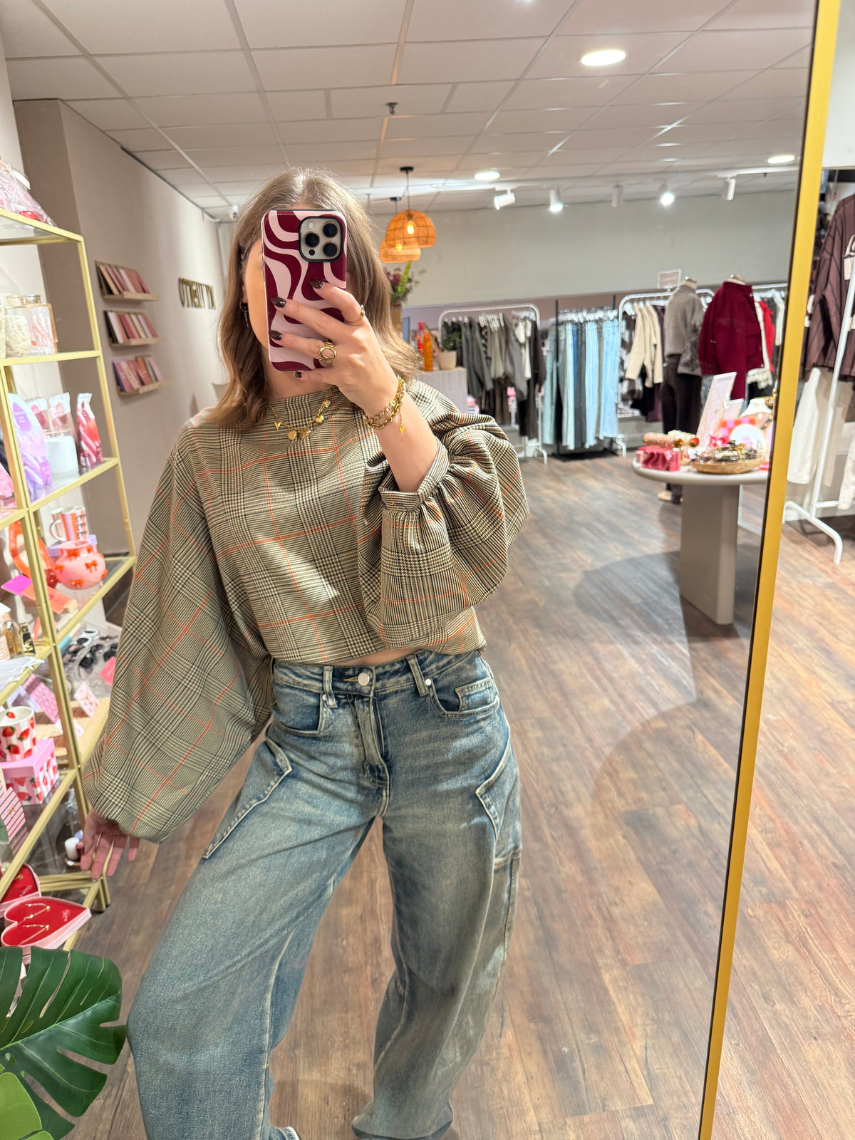 Imke - batwing geruite blouse