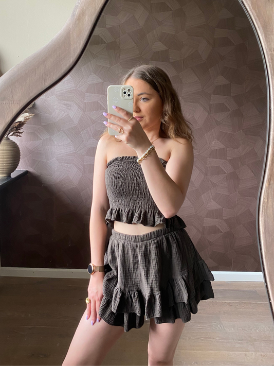 Jade - bruin co-ord setje skort en bandeau top