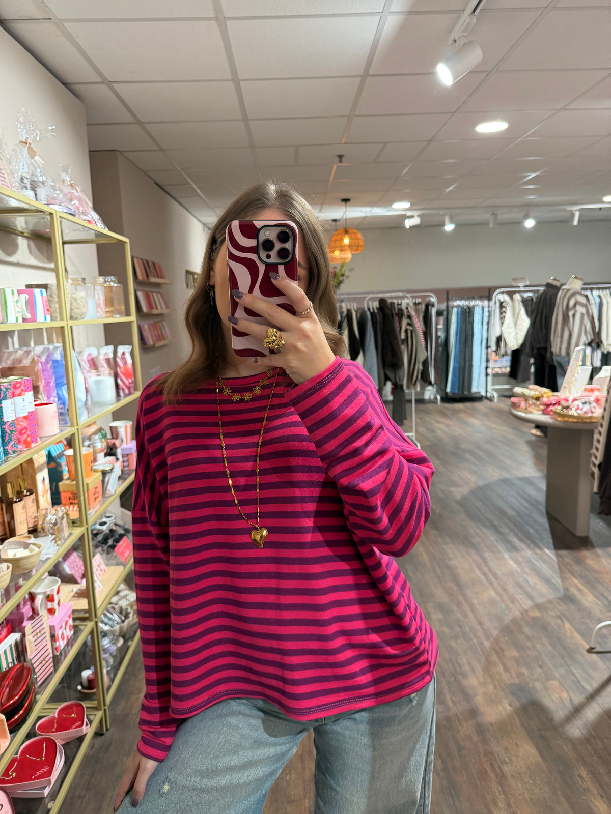 Leah - gestreepte top roze/paars
