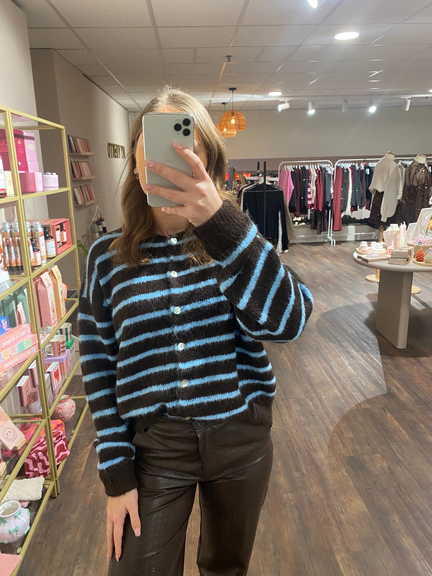 Bruin blauw gestreept vest – najaars knit