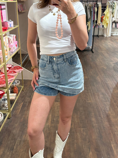 Comfortabele rokshort met denim look