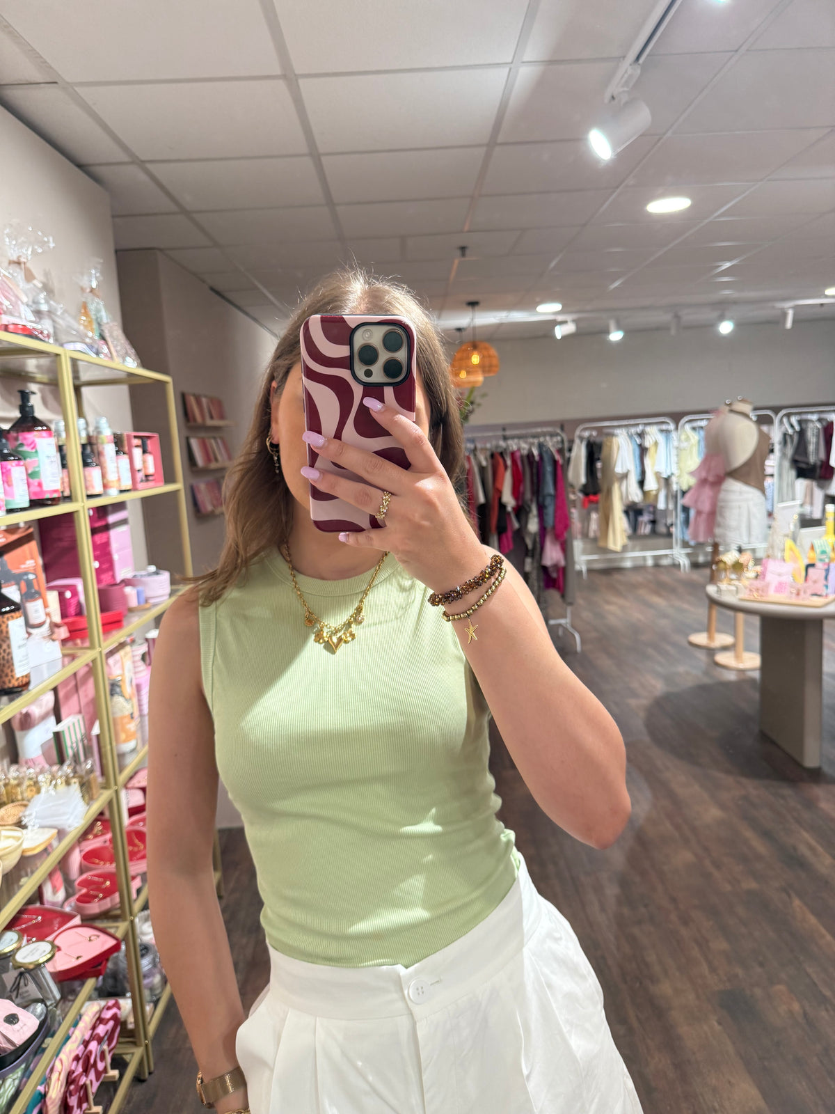 Groene rib tanktop voor dames 