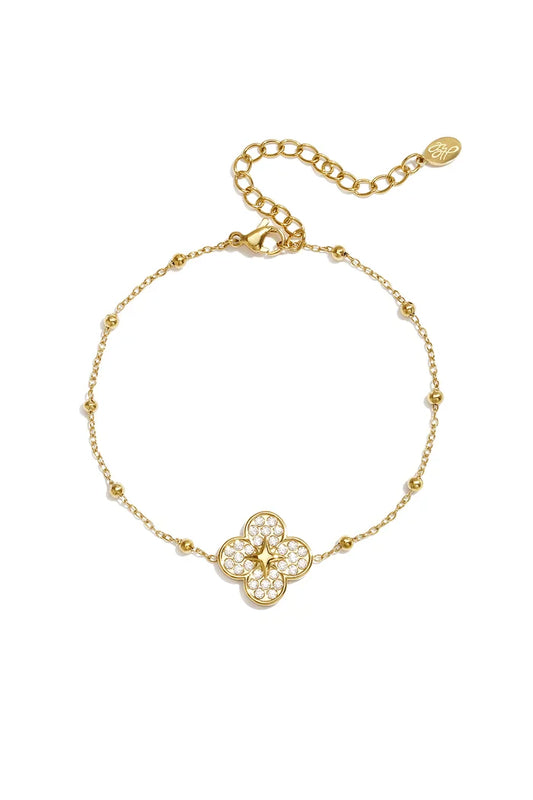 Grote belegde bloem armband goud