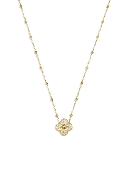 Grote bloem met belegde randen ketting goud