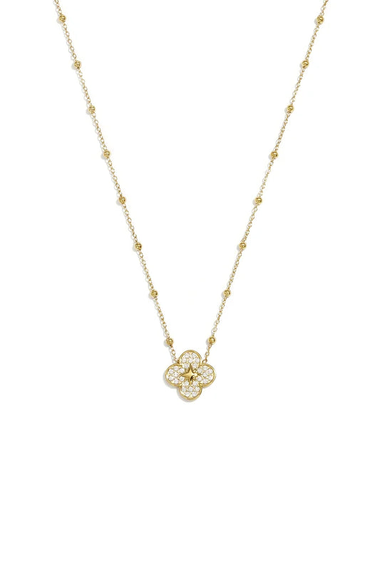 Grote bloem met belegde randen ketting goud