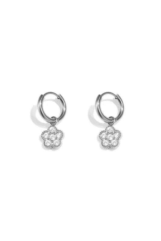 Hangende bloem van zirkonia steentjes oorbellen zilver