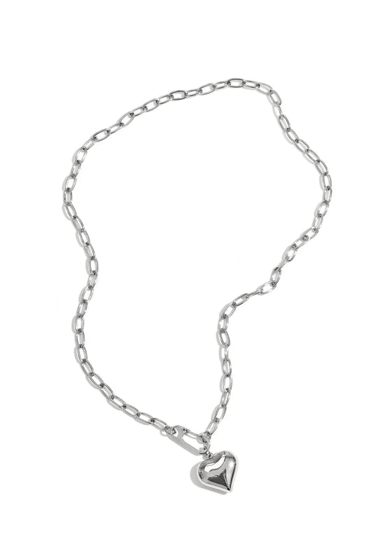 Hangend hart met frontsluiting ketting zilver