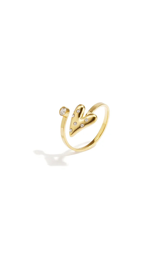 Hart met rond steentje ring goud
