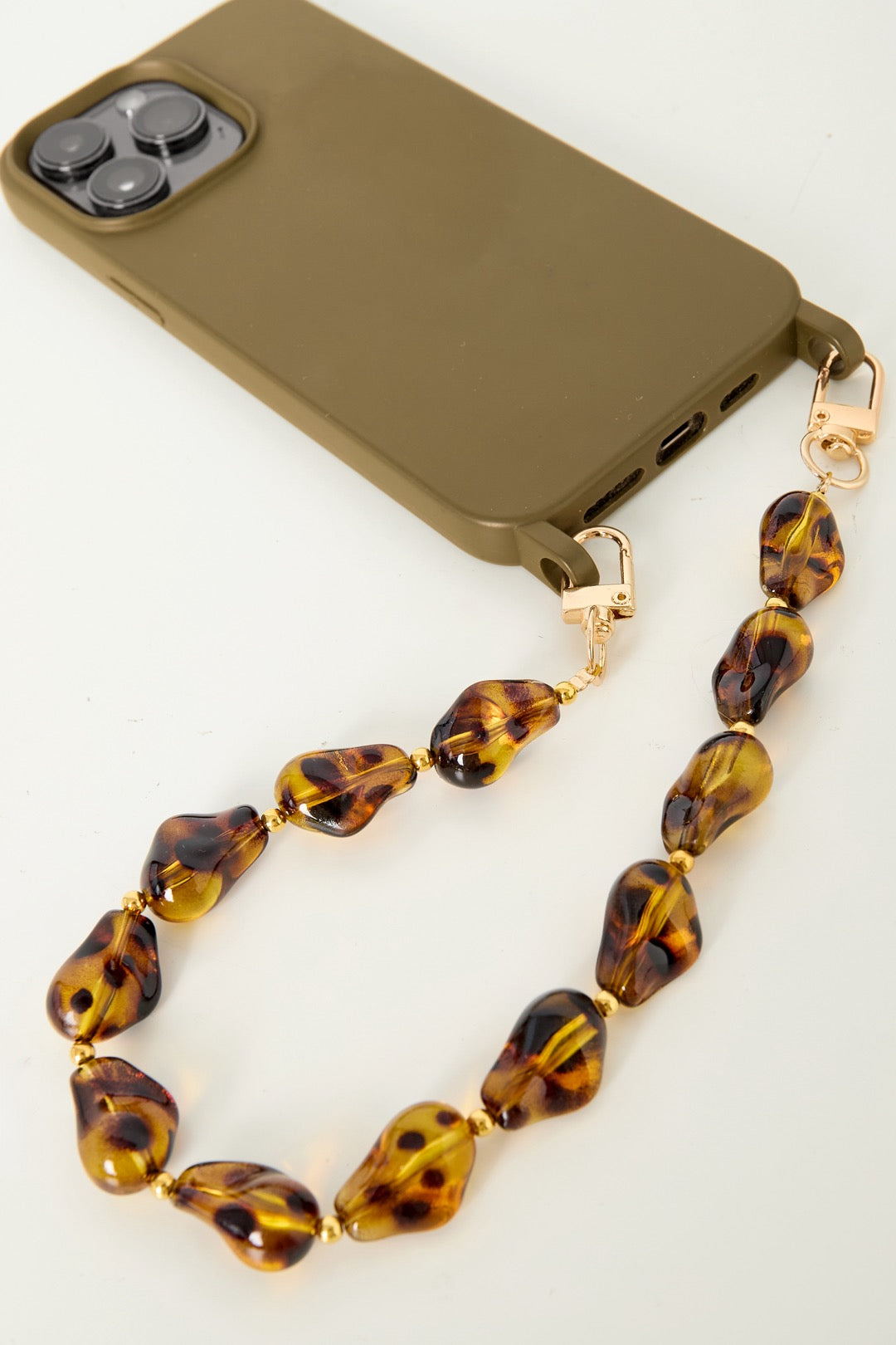 Telefoonsnoer kralen legergroen