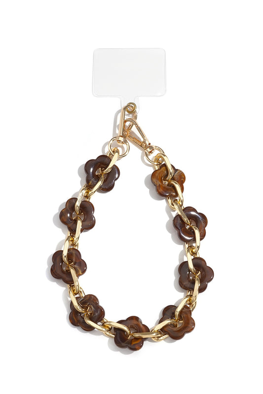 Telefoonkoord bloemen donkerbruin