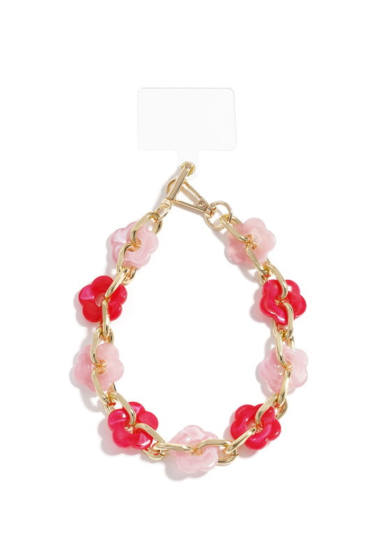 Telefoonkoord bloemen rozerood