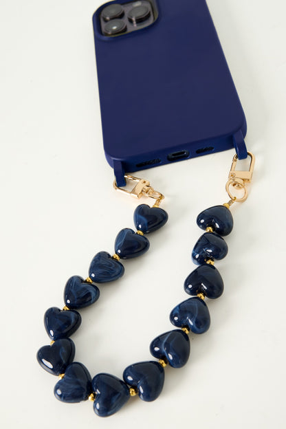 Telefoonkoord marble hart donkerblauw