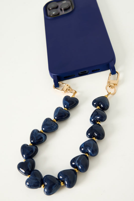Telefoonkoord marble hart donkerblauw