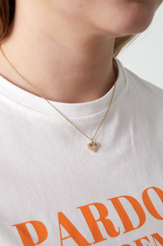 Strass hartje ketting goud