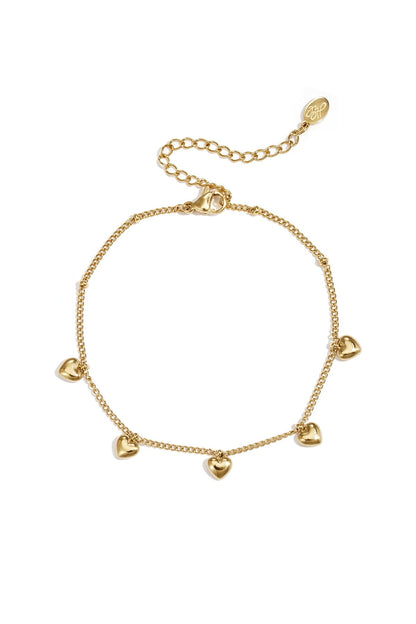 Kleine hangende hartjes armband goud