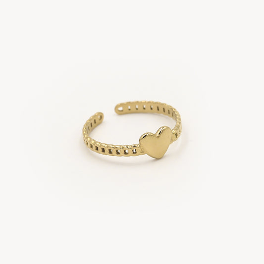 Schakel ring met hartje goud
