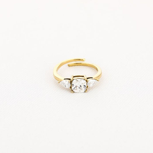 Drie zirkonia steentjes ring goud
