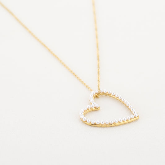 Groot hart met parels ketting goud